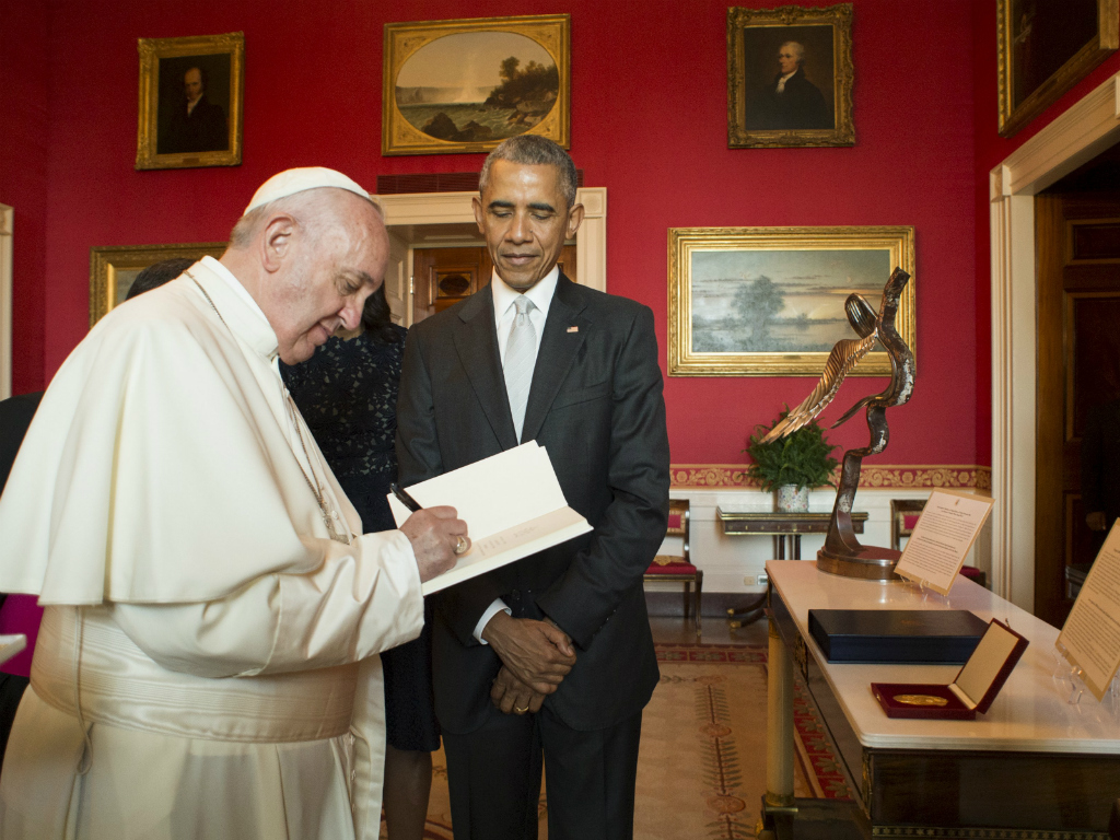 Tổng thống Obama đón tiếp Giáo hoàng tại phòng Bầu dục ngày 23.9 - Ảnh: Reuters