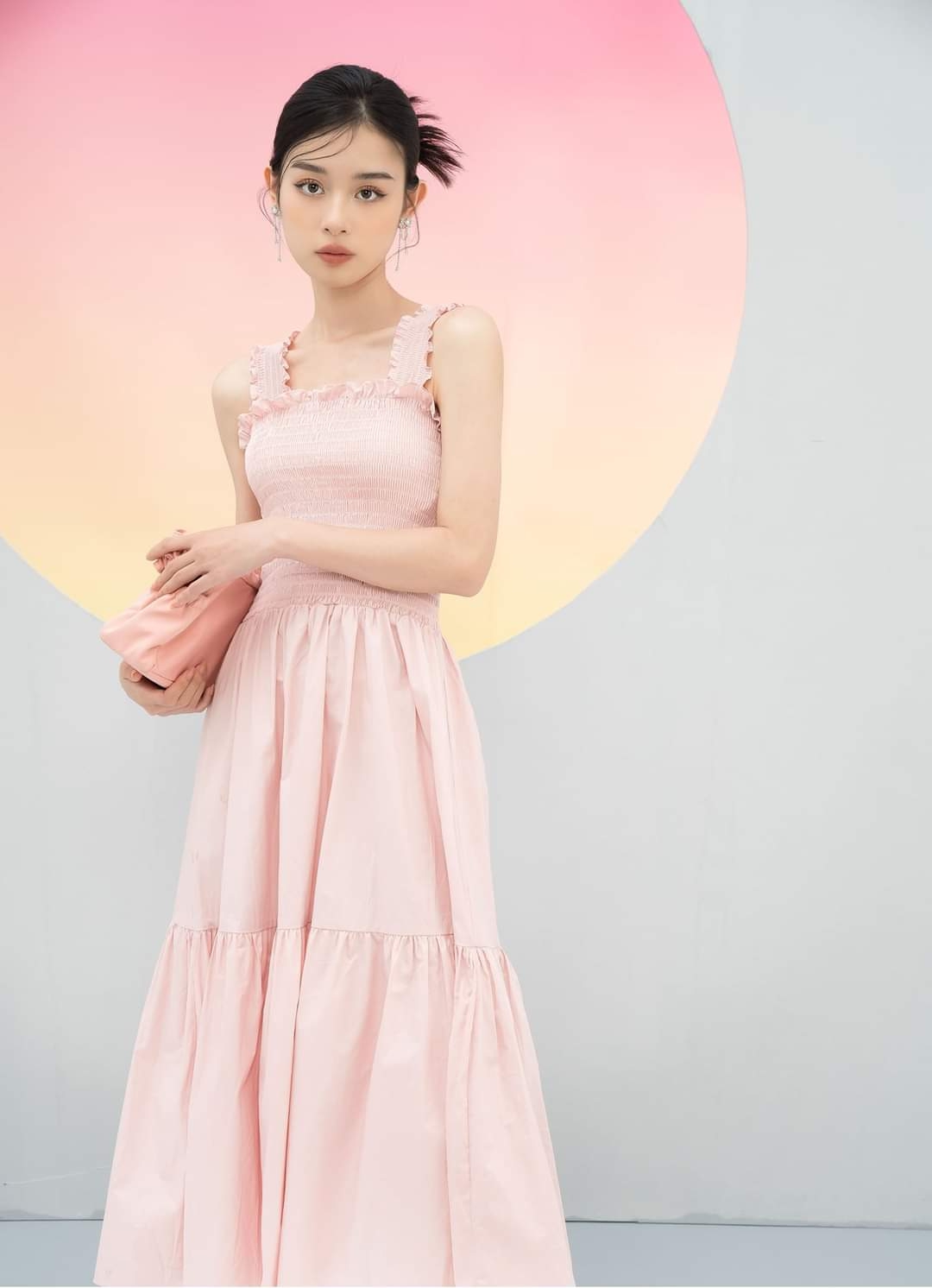 Váy hai dây gấm hoa hồng - Aurora Dress