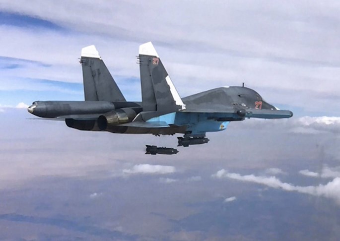 Chiến đấu cơ Su-34 của Nga yểm trợ các đợt tiến công của quân đội Syria - Ảnh: Bộ Quốc phòng Nga