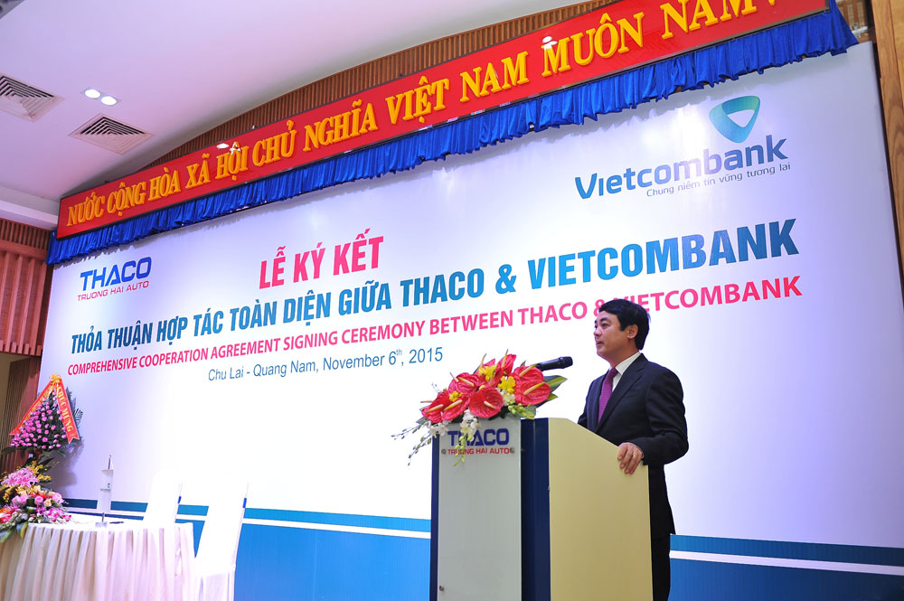 Ông Nghiêm Xuân Thành - Chủ tịch HĐQT Vietcombank phát biểu tại Lễ ký kết