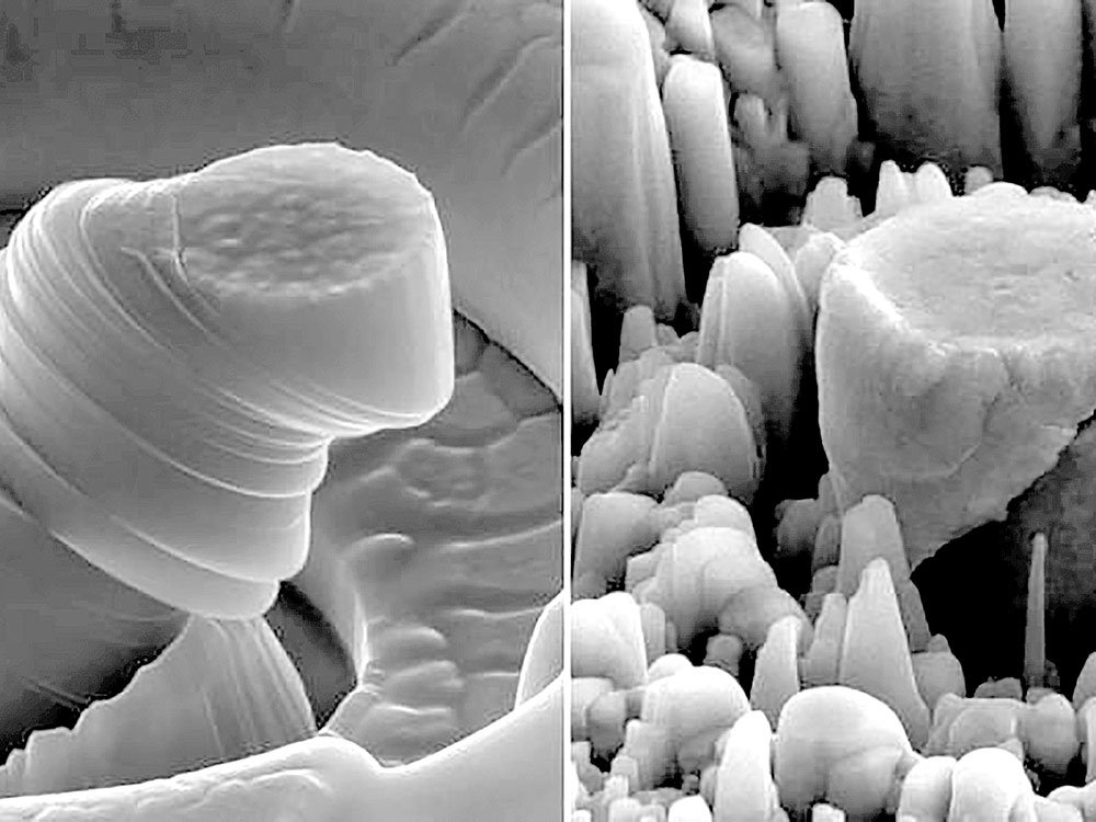 Ma giê trước và sau khi phối hợp với gốm dạng hạt nano - Ảnh: UCLA