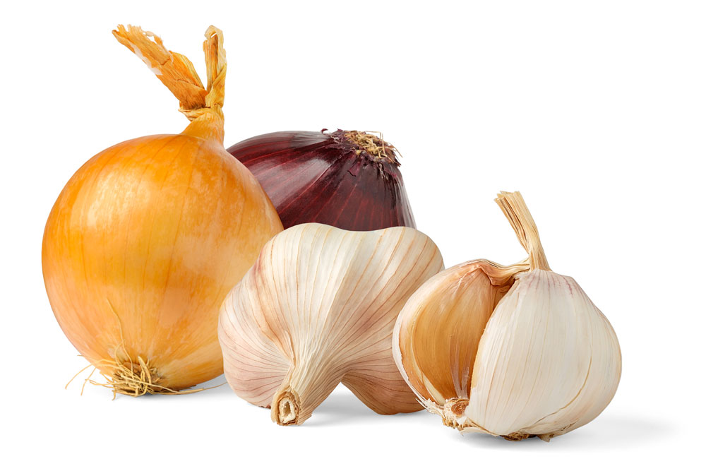Hành tây và tỏi có thể giúp ngừa viêm xoang - Ảnh: Shutterstock