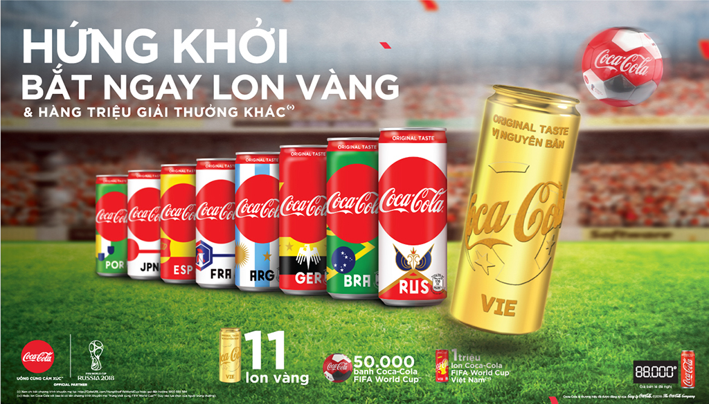 Lon Việt Nam FIFA World Cup là tâm điểm trong bộ sưu tập phiên bản lon giới hạn chào World Cup của Coca-Cola