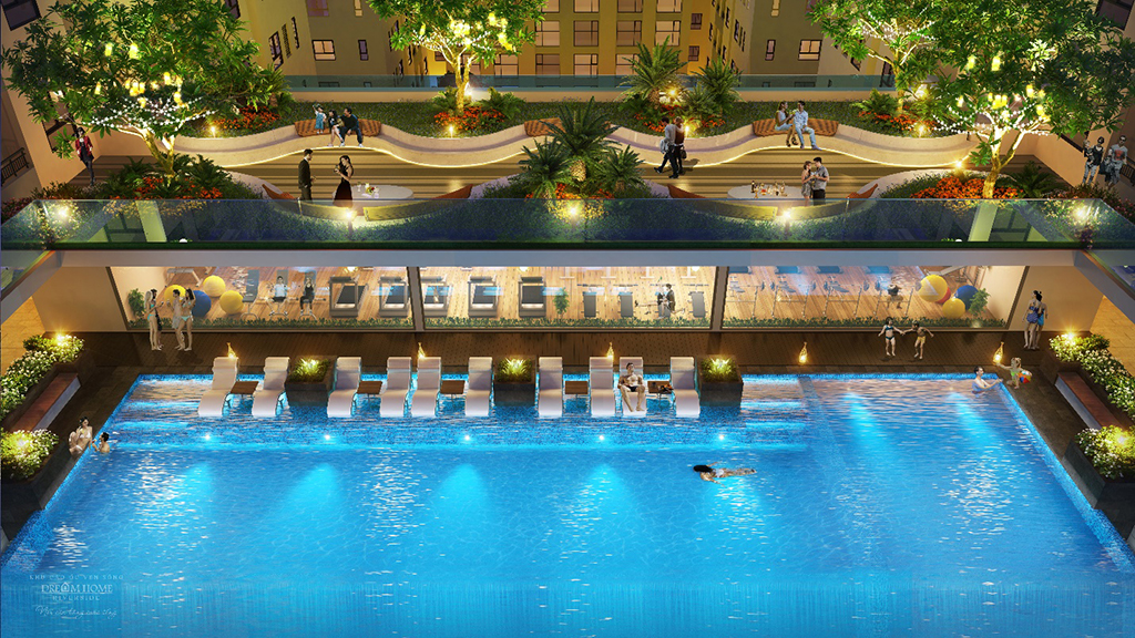 Hồ bơi Tropics Pool ngay giữ lòng căn hộ sẽ là nơi tận hưởng tuyệt vời dành cho cư dân của Dream Home Riverside