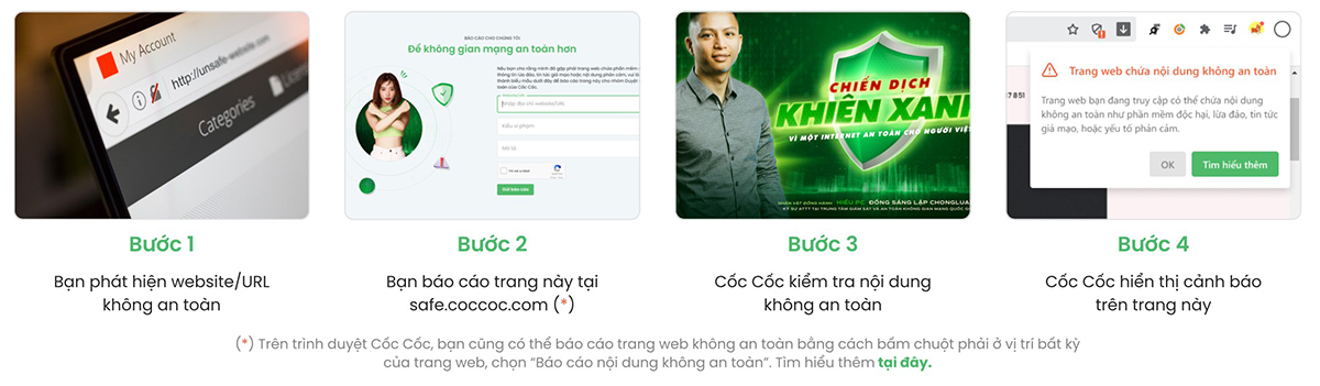 Người dùng có thể báo cáo trang web giả mạo, lừa đảo theo các bước trên về Cốc Cốc