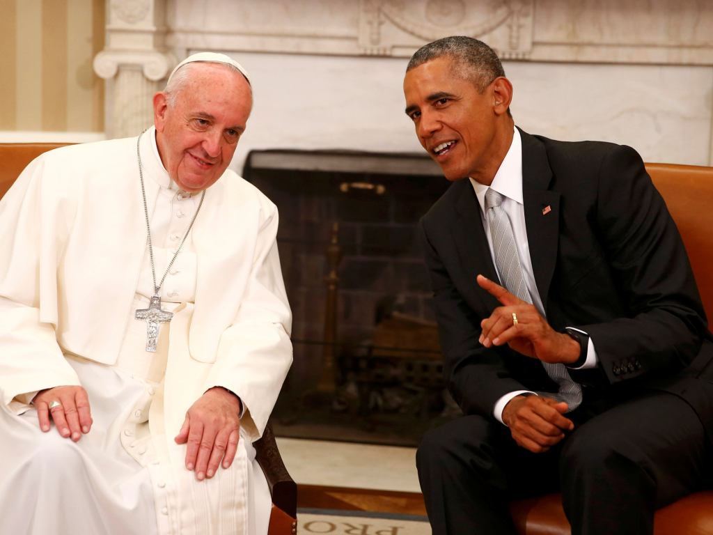 Giáo hoàng Francis hội đàm với Tổng thống Mỹ Barack Obama tại Phòng Bầu dục, Nhà Trắng ngày 23.9.2015 - Ảnh: Reuters