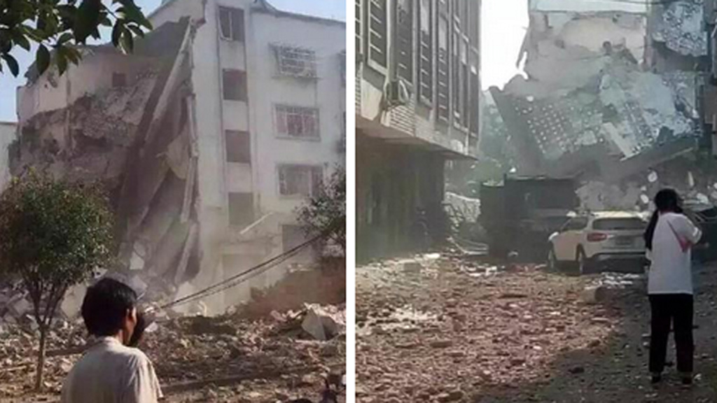 Hiện trường 2 vụ nổ bom ở thành phố Liễu Châu, tỉnh Quảng Tây, Trung Quốc chiều ngày 30.9 - Ảnh: Twitter đài CCTV