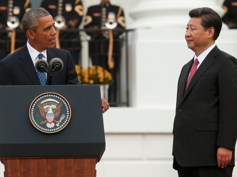 Tổng thống Mỹ phát biểu trong buổi lễ đón tiếp Chủ tịch Trung Quốc Tập Cận Bình đến thủ đô Washington, Mỹ ngày 25.9.2015 - Ảnh: Reuters