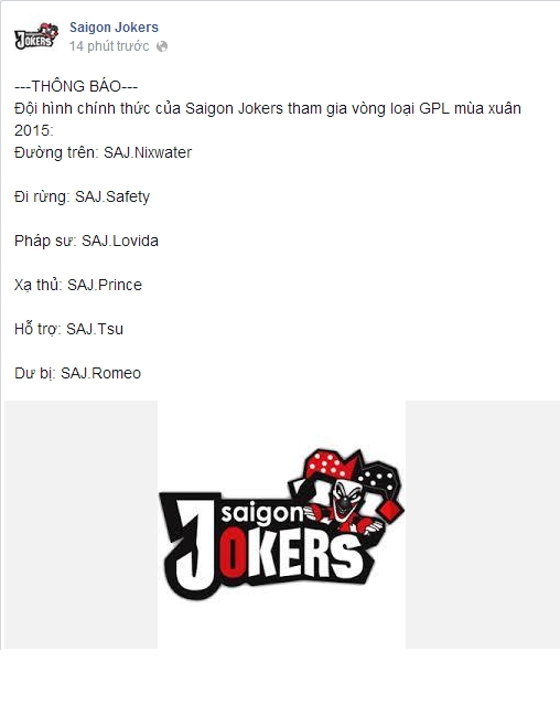 LMHT: Saigon Jokers và Saigon Fantastic Five công bố đội hình mới
