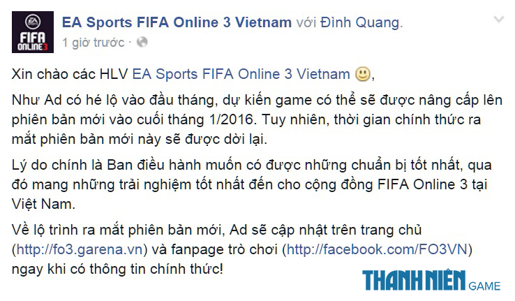 FIFA Online 3 Việt Nam dời lịch ra mắt phiên bản mới, game thủ nói gì?