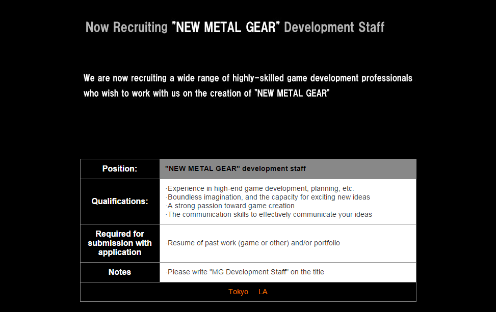 Konami tìm kiếm nhân tài mới cho dòng Metal Gear