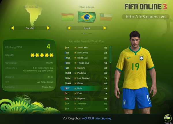 FIFA online 3: Chơi mode World Cup với tuyển Brazil