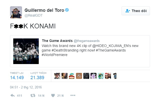 Đạo diễn nổi tiếng Guillermo Del Toro buông lời sỉ vả hãng Konami