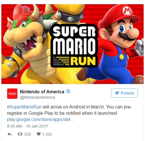 Game di động 'siêu hot' Super Mario Run sẽ lên Android vào tháng 3