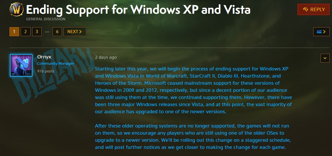 Nhiều game của Blizzard ngưng hỗ trợ Windows XP/Vista