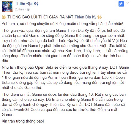 Thiên Địa Ký bất ngờ lùi ngày ra mắt