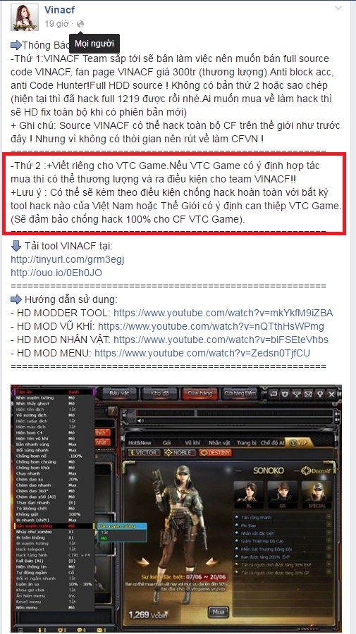 Nhóm hack Đột Kích sẵn lòng giúp VTC Game diệt hack