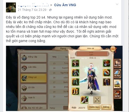 Cửu Âm VNG: 'Bản hack sẽ giúp lên đồ và cấp độ nhanh hơn'