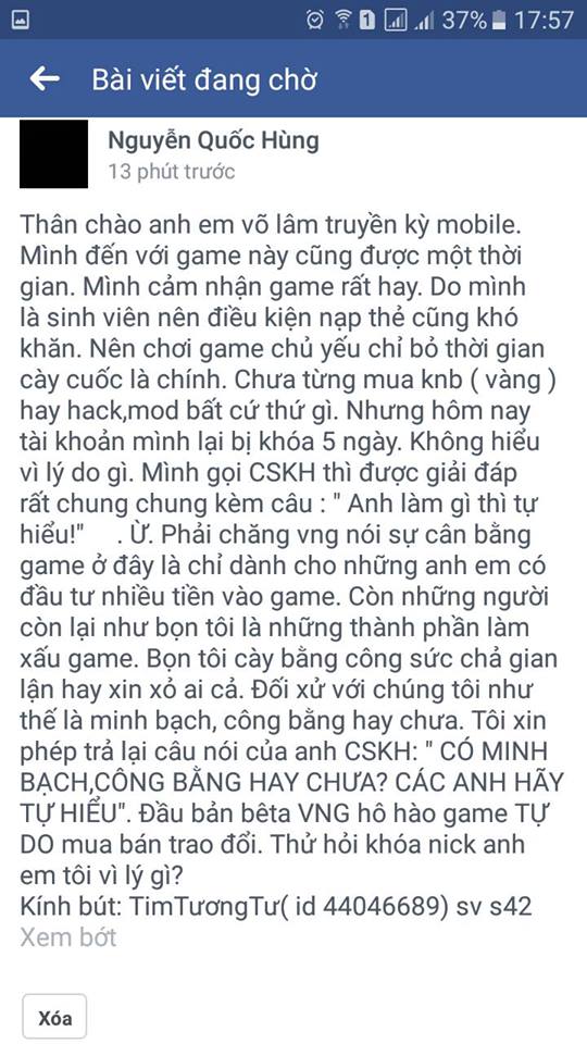 Võ Lâm Truyền Kỳ Mobile: Khóa hàng loạt tài khoản vì trục lợi Nguyên Bảo