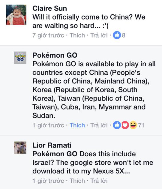 Pokemon Go chưa có mặt tại Trung Quốc và Hàn Quốc