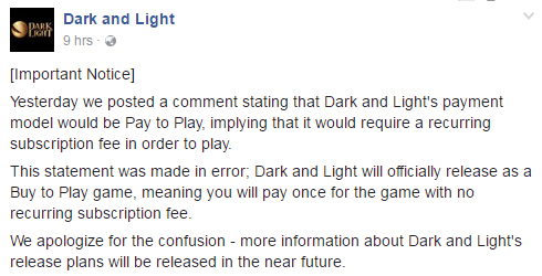 Snail Games xác nhận Dark & Light sử dụng mô hình thu phí B2P tương tự Overwatch