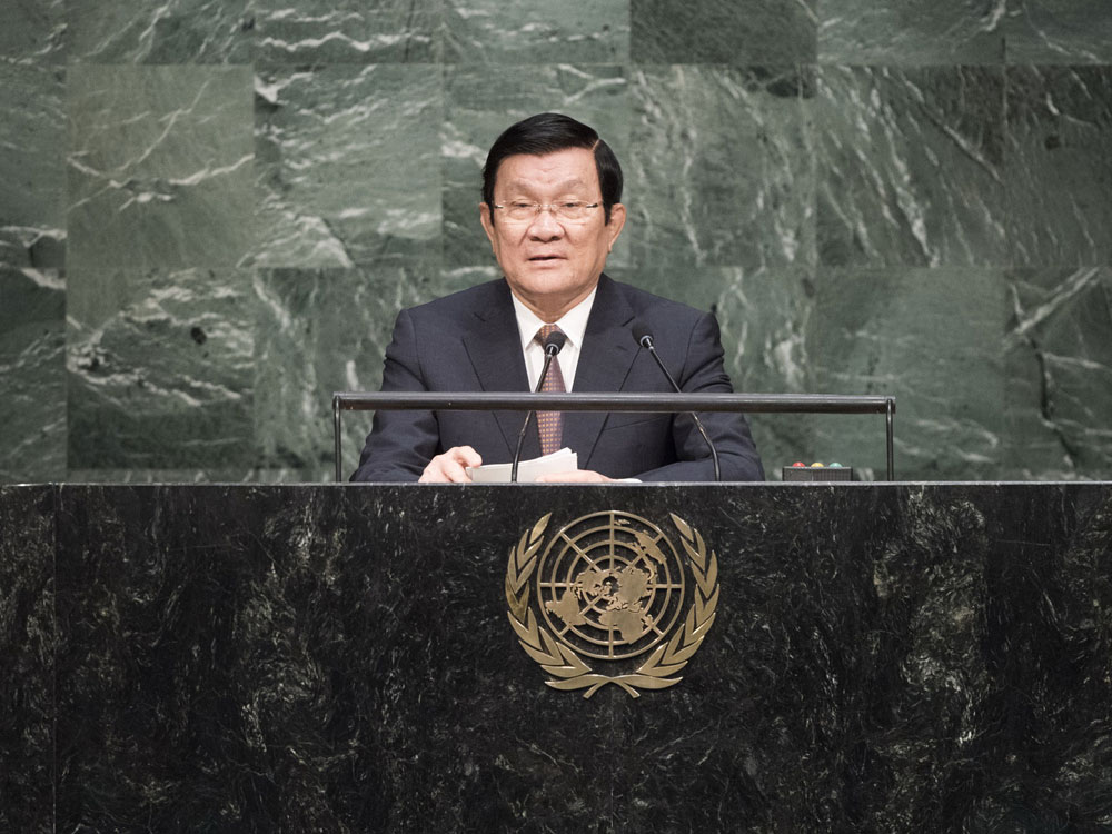 Chủ tịch nước Trương Tấn Sang phát biểu tại Hội nghị thượng đỉnh LHQ - Ảnh: L.H.Q