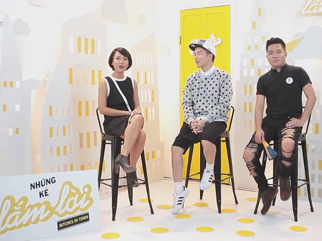Từ trái sang: MC Thùy Minh, stylist Lê Minh Ngọc, nhà văn Nguyễn Ngọc Thạch - Ảnh: chụp từ màn hình chương trình