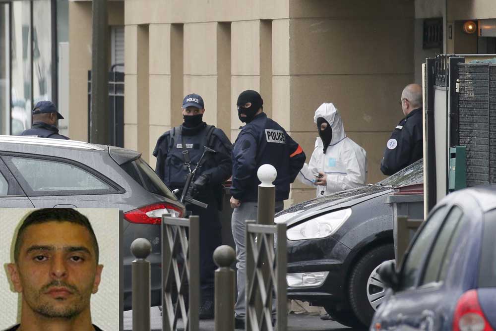 Đặc nhiệm Pháp phong tỏa căn hộ của nghi phạm khủng bố tại Argenteuil và nghi phạm Réda Kriket (ảnh nhỏ). Ảnh: Reuters - Le Point
