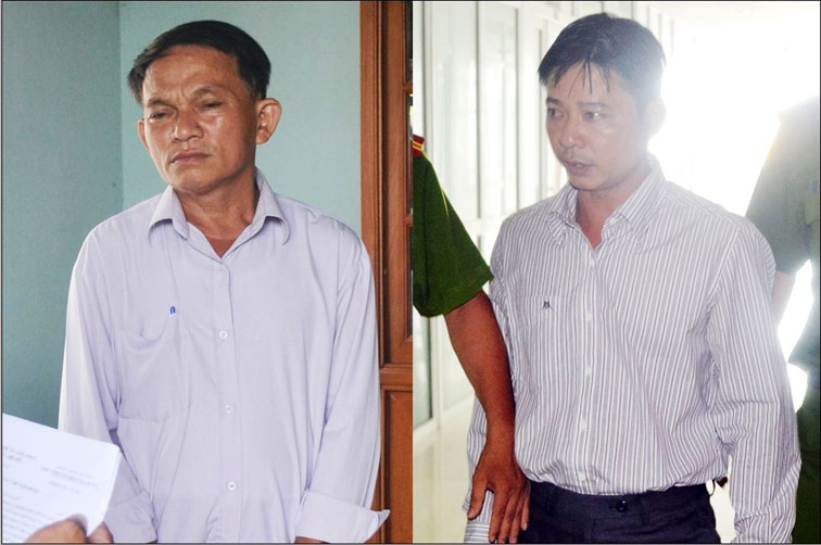 Nguyên 2 Trạm phó Trạm quản lý bảo vệ rừng Cà Nhông Hồ Tấn Hai (bên trái) và Thủy Ngọc Trọng bị truy tố hành vi nhận hối lộ 
-  Ảnh: Nguyễn Tú