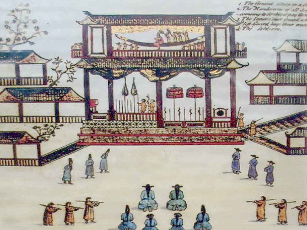 Ảnh minh họa phủ chúa Trịnh do Samuel Baron vẽ năm 1685 - Ảnh: T.L