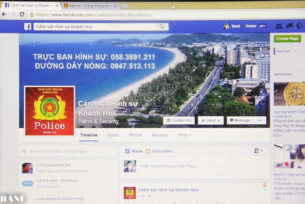 Trang Facebook của Cảnh sát hình sự Công an tỉnh Khánh Hòa - Ảnh chụp màn hình