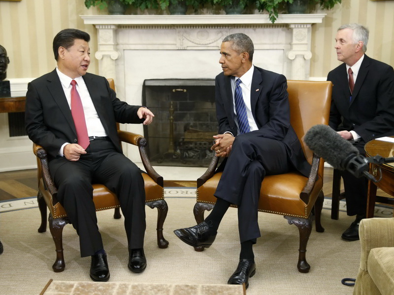Tổng thống Mỹ Barack Obama tiếp Chủ tịch Trung Quốc Tập Cận Bình tại Nhà Trắng ngày 25.9 - Ảnh: Reuters 