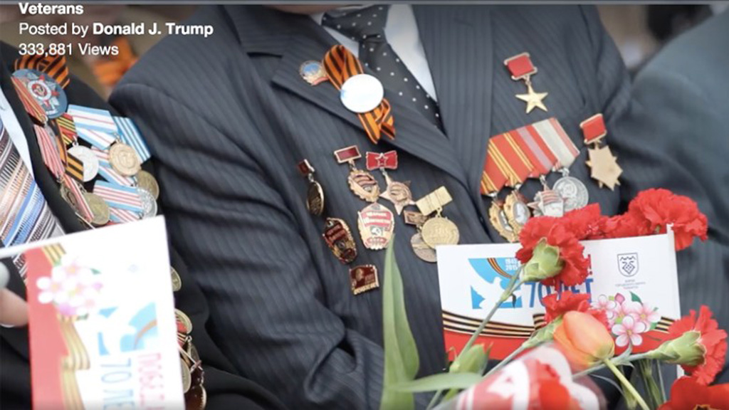 Hình ảnh cựu binh người Nga với huân chương Liên Xô trong clip về cựu binh Mỹ của tỉ phú Donald Trump