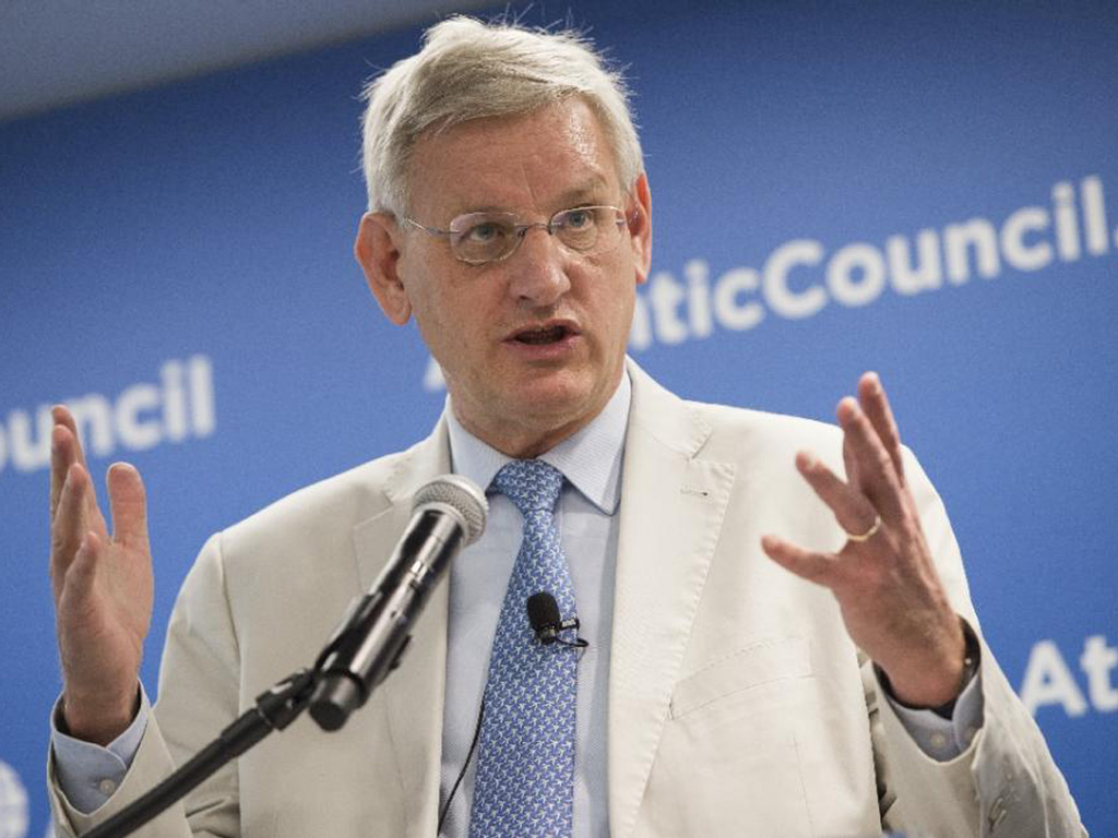 Cựu thủ tướng Thụy Điển Carl Bildt tại thủ đô Washington ngày 8.7.2014 - Ảnh: AFP