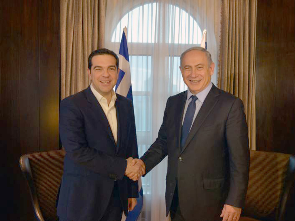 Thủ tướng Israel, Benjamin Netanyahu (phải) và Thủ tướng Hy Lạp Alexis Tsipras tại Jerusalem ngày 27.1.2016 - Ảnh: Văn phòng Thủ tướng Israel