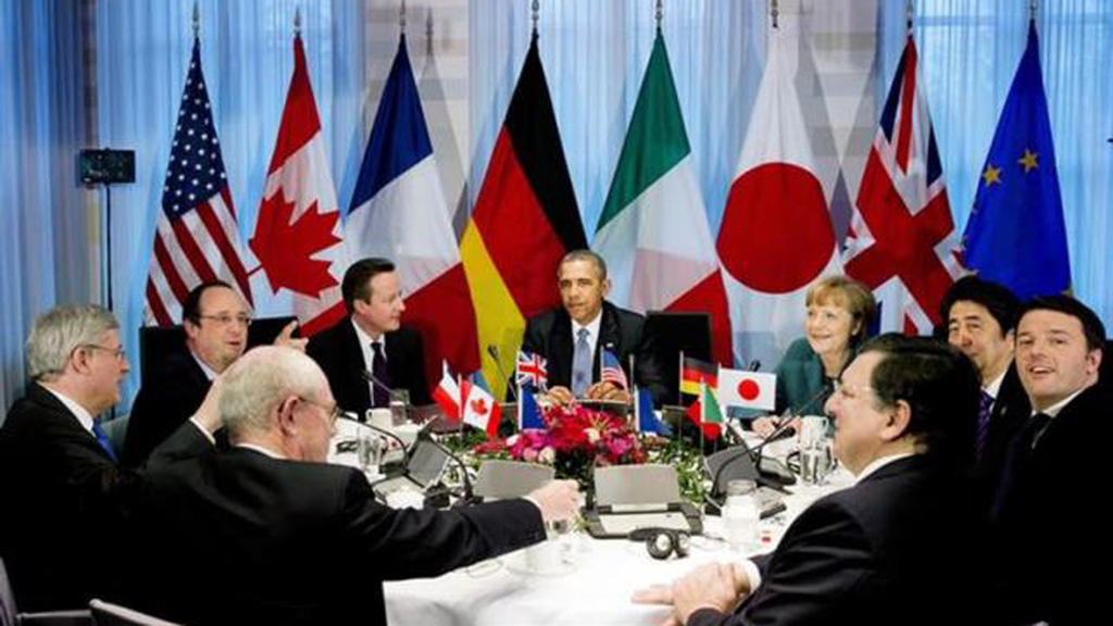 Lãnh đạo các nước G7 tại hội nghị ở The Hague, Hà Lan ngày 24.3.2014 - Ảnh: Reuters