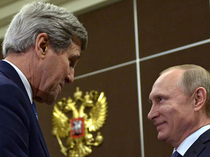 Đây sẽ là lần đầu tiên kể từ khi Nga đưa quân sang Syria, Ngoại trưởng Mỹ John Kerry gặp Tổng thống Nga Vladimir Putin - Ảnh: AFP