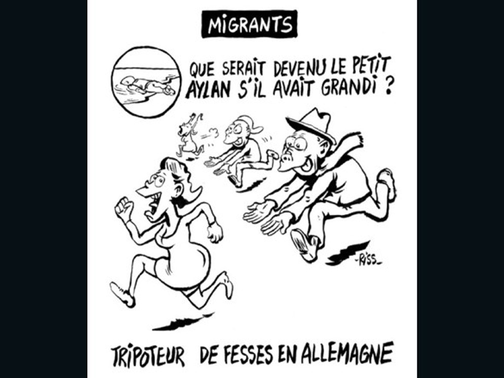 Bức biếm họa  của Charlie Hebdo đang bị chỉ trích gay gắt - Ảnh CNN chụp báo Charlie Hebdo