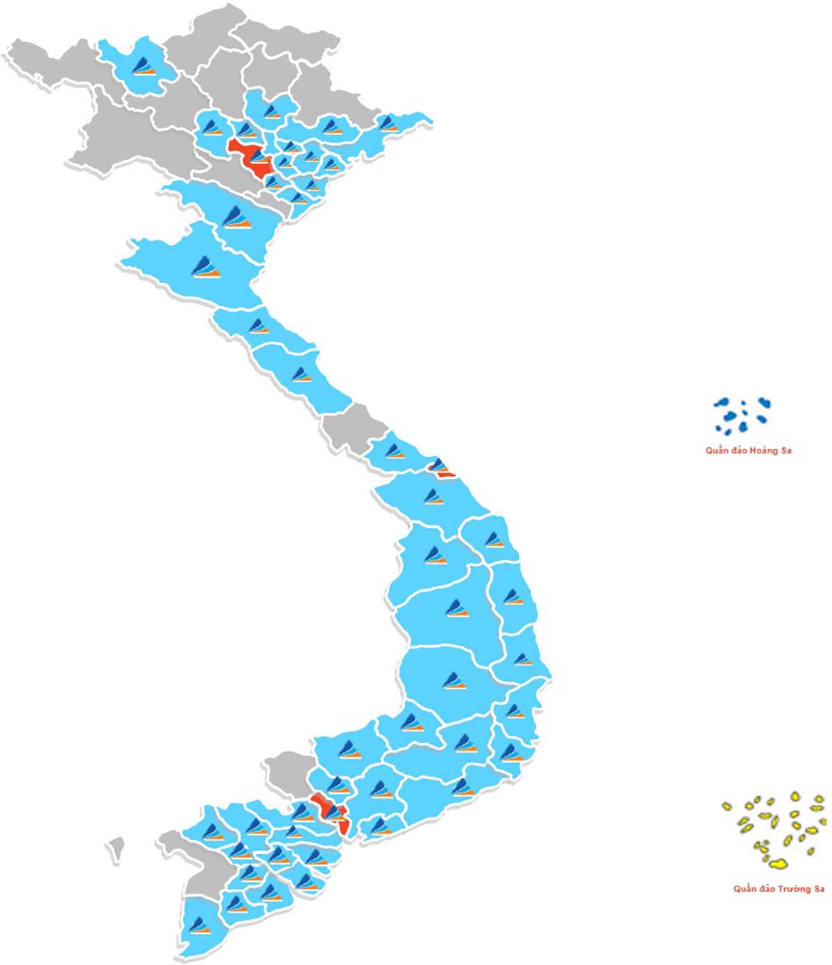 Hệ thống dịch vụ phân phối BĐS của Đất Xanh Services phủ 49/63 tỉnh thành trên toàn quốc (Số liệu: Tập đoàn Đất Xanh 2020)