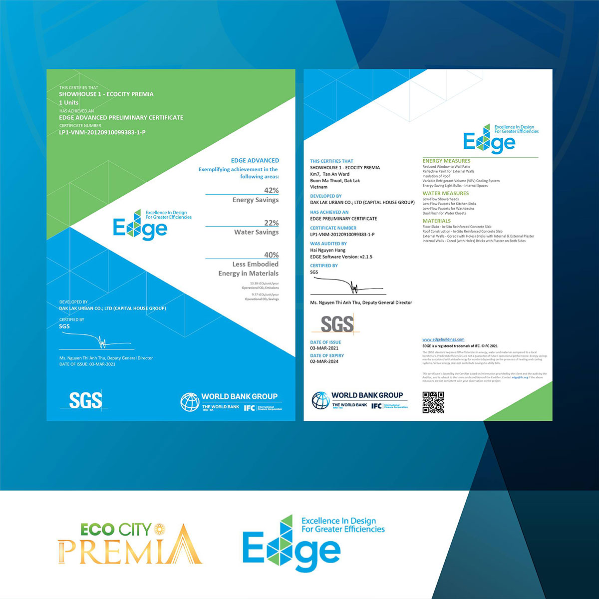 Chứng chỉ xanh EDGE cho nhà mẫu dự án EcoCity Premia