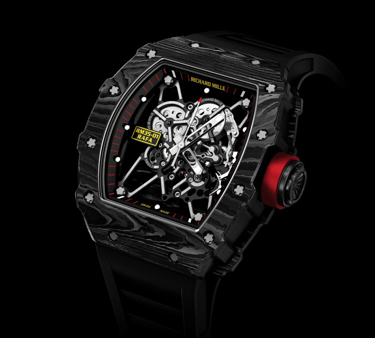 RM 35-01 Rafael Nadal - một trong những mẫu đồng hồ điển hình của Richard Mille có lớp vỏ làm từ TPT Carbon