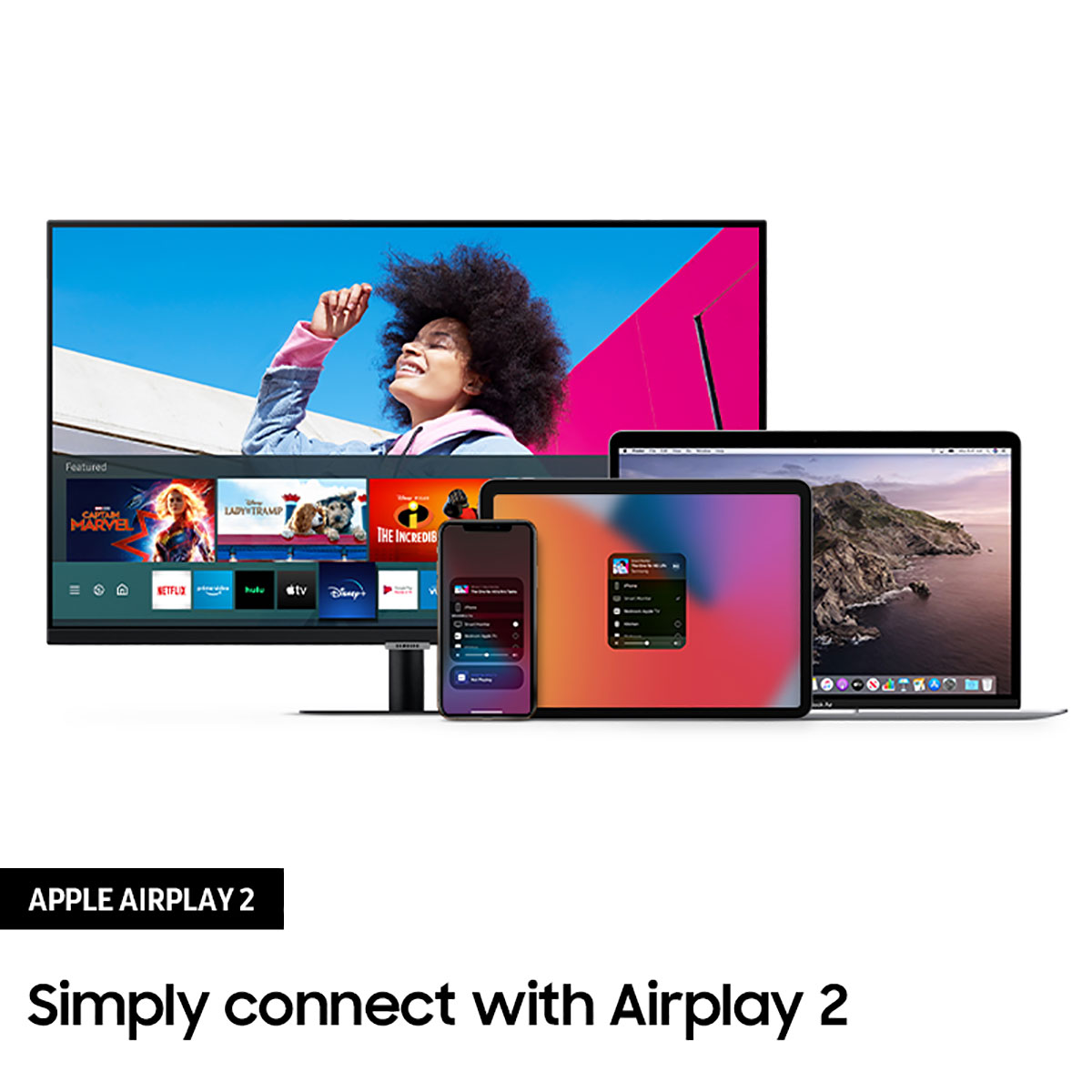 Các thiết bị của Apple có thế kết nối với màn hình M7 và M5 qua tính năng Air Play 2