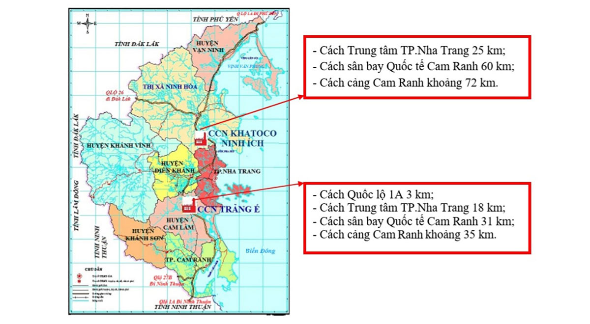Sơ đồ vị trí CCN Trảng É và CCN Khatoco Ninh Ích     