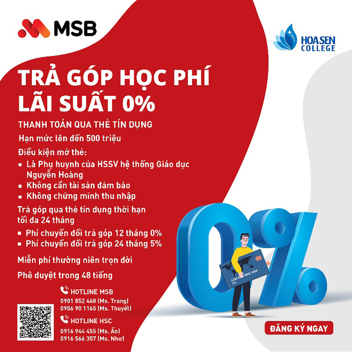 Phụ huynh chỉ cần scan QR code để đăng ký thông tin vay học phí với ngân hàng MSB