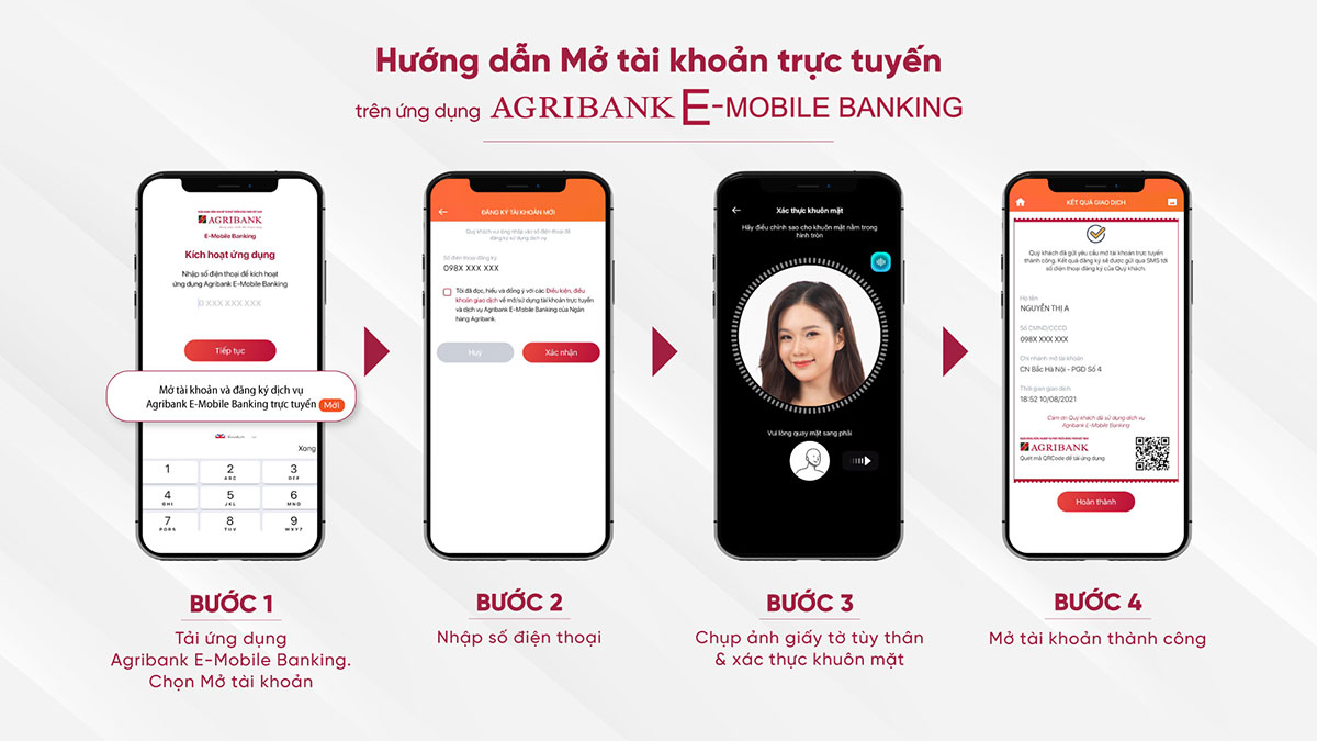 4 bước để mở tài khoản trực tuyến trên Agribank E-Mobile Banking