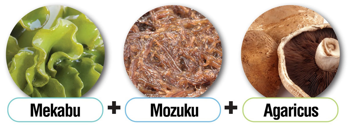 Sự kết hợp hoàn hảo từ 2 loại tảo nâu Mekabu, Mozuku và sợi nấm Agaricus