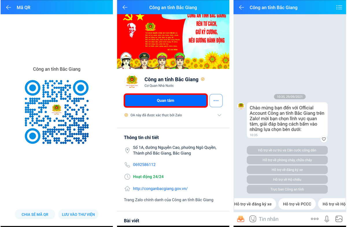 Người dân tìm và quan tâm các trang Zalo của Công an tỉnh Bắc Giang để nhận các thông tin chính thống được cập nhật hằng ngày