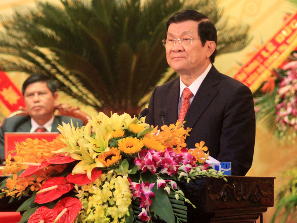 Chủ tịch nước Trương Tấn Sang phát biểu chỉ đạo tại Đại hội đại biểu Đảng bộ tỉnh Thanh Hóa - Ảnh: Ngọc Minh