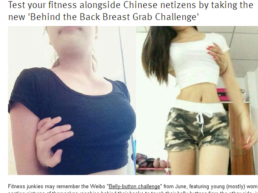 Một số người đẹp Trung Quốc tham gia thử thách “vòng tay chạm ngực” - Ảnh chụp màn hình trang tin Shanghaiist