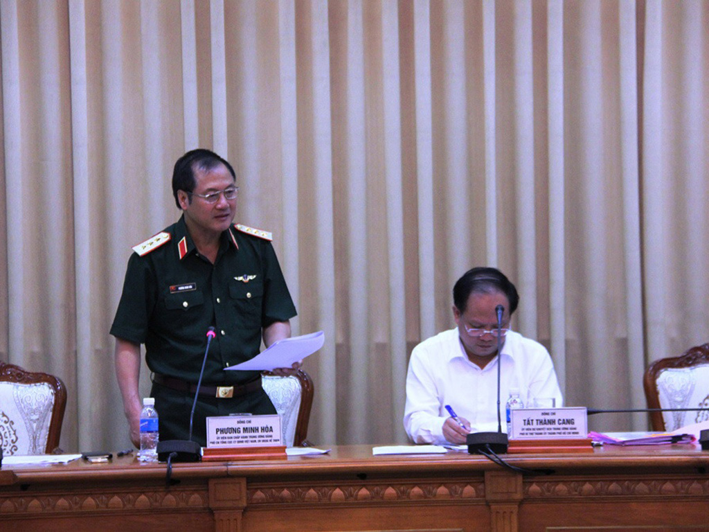 Thượng tướng Phương Minh Hòa, Phó chủ nhiệm Tổng cục chính trị QĐND Việt Nam, Ủy viên Ủy ban Quốc gia về Thanh niên VN phát biểu tại buổi làm việc